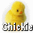 Two side-by-side pixelated yellow chick icons with orange beaks and brown eyes, each displaying distinct text below.
