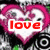 A four- of pixelated icons featuring a pink heart with 'love' text, blue starry background with 'to', and two mobile phone images labeled 'touch it'