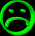 Green pixelated icon with sad expression showing three views: front, side, and top-down perspective.
