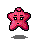 Two pixelated pink star-shaped figures with black outlines, each having distinct facial expressions and shadow effects on a gray background.