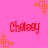 A static image with a bright pink background featuring four instances of the word "Chelssy" in red pixelated text and orange square corner decorations.
