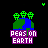 A 4-frame animated contact sheet showing a pixel art icon with green stick figures on a blue and green globe, purple text reading "PEAS ON EARTH", and small green arrows above the frames.