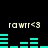 Pixelated text 'rawrr<3' appears above cyan bar graphs on a black background, with two identical frames showing different bar graph patterns.