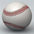 A pixelated spherical object with a smooth white top and a curved red-brown stripe across its midsection, set against a light gray background.