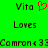 Green background with pixelated text and a red heart symbol, showing two identical side-by-side layouts with 'Vita', 'Loves', and 'Camron<3' text.