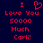 Red pixelated text on dark blue background reads "I" with heart symbol, "Love You", "50000", "Much", and "Carli!" in two identical vertical