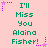 Pink background with green text reading "I'll Miss You Alaina Fisher!" repeated three times in a , surrounded by purple and pink star-shaped pixel decorations