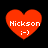 Four red heart-shaped icons with white text 'Nickson' and smiley face ':)' on black background, two showing pixelated edges.