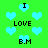 Green background with light blue hearts and black text reading I LOVE B.M I repeated in a pattern
