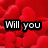 Red heart-shaped background with black text reading 'Will you be my VALENTINE' in white letters.