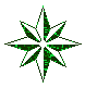 Four green pixelated star shapes arranged in a on a light gray background, each with distinct internal patterns and orientation variations