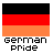 Two static frames of a pixel art buddy icon showing the German flag with "German Pride" text, where the right frame has colored accents on specific letters.