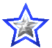 Blue-outlined star icons with silver centers in various states of animation, including size changes and internal element shifts.