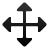 Black four-directional arrow icon with triangular arrowheads on all four ends, rendered in pixelated style on solid light gray background.
