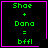 Four identical display green text 'Shoe + Dora = bffl' on black background with pink border; top-right has a small pink heart, bottom-right has a small pink star