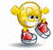 Yellow cartoon character with pigtails holding red and white sneakers in various poses against a plain background.