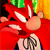 Animated contact sheet showing three frames of a cartoon character with red fur and green hair against a yellow background, alongside a blue banner with pixelated text.