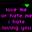 Pixelated text in bright pink on black background with green heart and starburst symbols, displaying alternating phrases.
