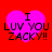 Four identical pink heart-shaped icons with black text "I LUV YOU ZACKY!!" on a red background, arranged in a