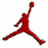 Red and white silhouette of a basketball player jumping with one arm raised, holding an orange ball against a gradient background.