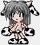 Pixel art character with gray wolf ears and tail, brown outfit, black-and-white shoes, shown in two animation frames with slight pose differences on a transparent background.