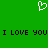 Green background with white pixelated heart symbol above black text reading "I LOVE YOU I LOVE YOU" in two repeated segments.