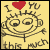 A pixelated cartoon buddy icon with a yellow background, red heart symbol, and stick-figure character holding hands, displayed as two animated frames in a contact sheet.