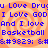Blue text on orange spiral background repeats phrases including 'LOVE DRUG', 'I LOVE GOD', and 'Basketball' with repeated symbols.