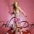 Pixelated image of a woman in motion against pink background with stylized text elements.