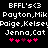 Pixelated text and heart symbols on a black background, with repeated names and emoticons in white and pink.