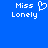 Blue background with white pixelated text 'Miss Lonely' on left and right, a heart symbol between words on the left.