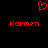 Red pixelated heart symbol above two instances of the word 'Karmen' in red pixelated text on a black background.