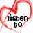 Red heart outline with black text 'listen to' on left and 'your heart' on right, pixelated style.