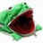 Green cartoon frog with open mouth, red interior, and small black eyes; orange text reads "You think it looks stupid but u know u want one" on right side.