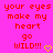 Pixelated text on bright pink background with red lettering and yellow heart symbol.