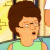 Animated contact sheet of a cartoon character with brown hair and glasses in a green sleeveless shirt against a yellow background, showing five sequential facial expressions from left-to-right top-to-bottom.