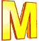 Yellow 3D letter M with orange-brown outline arranged in a on gray background, no visible animation changes