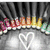 A heart-shaped outline icon with a colorful border of small figures against a dark striped background.
