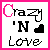 Six variations of a 'Crazy 'N Love' text-based icon with pink and black pixelated elements, each featuring distinct color changes across the
