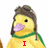 Yellow duck-like character with brown aviator helmet and green scarf, displaying red text changes on chest.