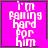 A four- of pixelated text on a bright pink background with green borders, each displaying "I'm Falling Hard For Him" in white block letters