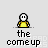 Pixelated character in yellow shirt with changing poses and text below reading 'the comeup' on light gray background.