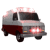 Four pixelated views of a red and gray van with illuminated headlights, arranged in a on white background