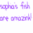 Purple pixelated text reads 'sophos fish' and 'are amazing!' on white background next to red heart-shaped object with purple gradient.