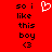 Red background with black text reading 'so i like this boy <3' and a white pixelated heart symbol above the text.