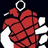 Pixelated red fist with white knuckles and a silver ring on the index finger, set against dark background.