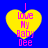 Yellow heart-shaped icon with pink text "I Love My Baby Dee" on blue background, showing pixelated animation frames.