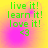 Green text and heart symbol on gradient background with subtle pink circular patterns, displayed in a