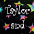 Black background with colorful star shapes and white text reading "Taylor Carolyn and are... swell!" in a pixelated font.