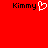 Red background with black text 'Kimmy' on left and right, white pixelated heart symbol between them.